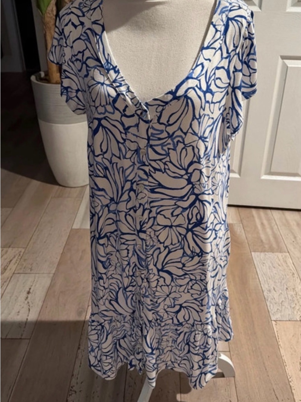 Martha Stewart Blue and White Floral Midi Dress